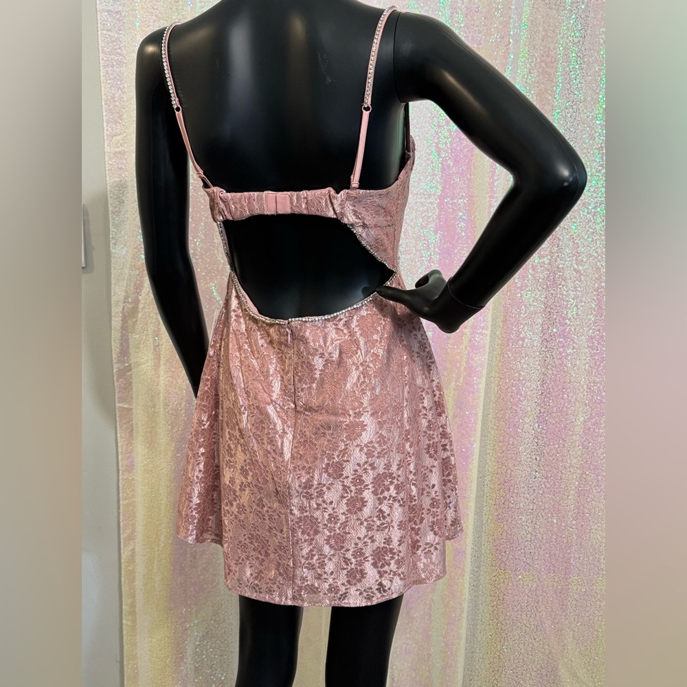 For Love And Lemons Rose Pink Velvet Lace Trim Mini Dress - Picture 3 of 9